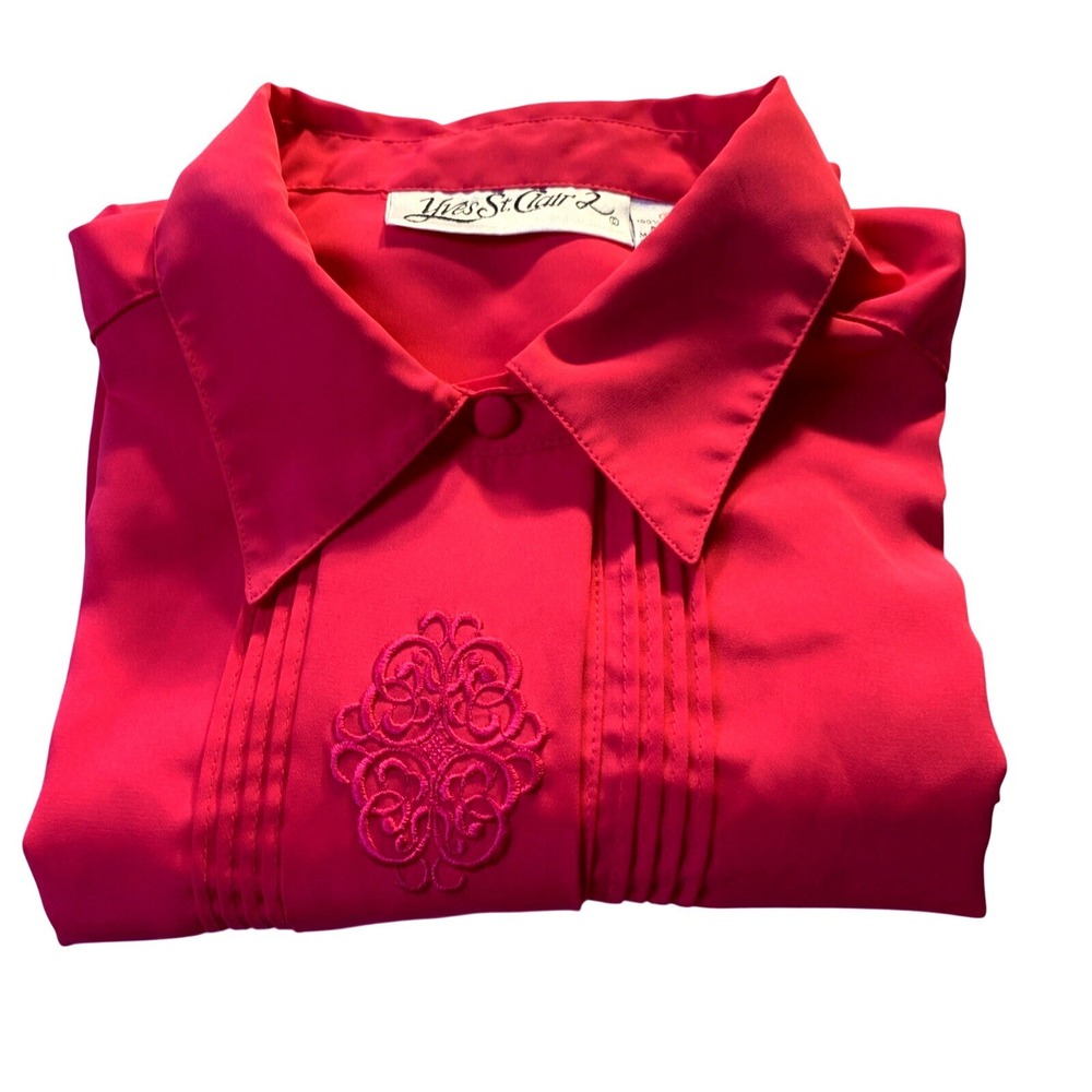 Yves St. Clair Women's 20W Pink Embroidered Button Front Blouse Short Sleeve - Picture 12 of 12
